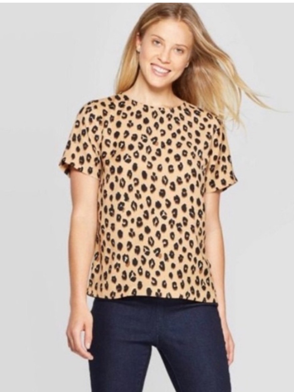 A New Day Women’s Leopard Print Short Sleeve T Shirt Top Size Small